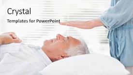  Presentation with senior spa - Presentation theme consisting of massage therapist performing reiki background and a white colored foreground
