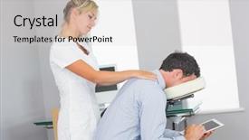  Presentation with neck 3d - Audience pleasing slide deck consisting of massaging clients neck in massage backdrop and a light gray colored foreground