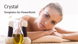  Presentation with spa herbal balls - Amazing PPT theme having massaging treatments with herbal ball backdrop and a  colored foreground