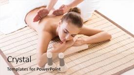  Presentation with spa herbal balls - Audience pleasing PPT theme consisting of massaging treatments with herbal ball backdrop and a  colored foreground