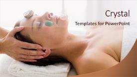  Presentation with facial - PPT layouts consisting of masseur giving facial stone massage to woman at spa background and a lemonade colored foreground
