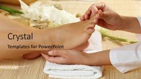 Presentation with masseur doing massage spa - Audience pleasing PPT theme consisting of masseur making feet massage backdrop and a coral colored foreground