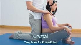  Presentation with pregnant - Presentation theme consisting of masseur manipulating pregnant womans head and neck in a fitness studio background and a ocean colored foreground