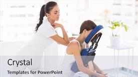  Presentation with giving - Cool new PPT theme with work retreat - masseuse giving back massage backdrop and a light gray colored foreground