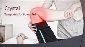  Presentation with leg pain - Audience pleasing theme consisting of masseuse stretching the right leg backdrop and a lemonade colored foreground