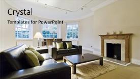  Presentation with furniture - Presentation theme featuring massive living room with bay background and a light gray colored foreground