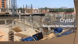  Presentation with building construction - PPT layouts enhanced with massive new building early stage background and a coral colored foreground