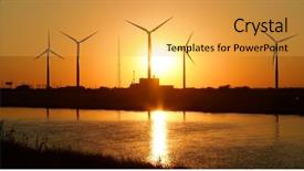  Presentation with wind turbines - Slides enhanced with mast cell - wind turbines farm at sunset background and a yellow colored foreground