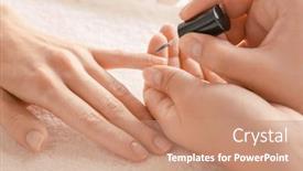  Presentation with nail - PPT theme consisting of master applying nail polish on woman fingernails background and a coral colored foreground