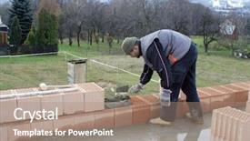  Presentation with house building - Amazing theme having master bricklayer building-up one backdrop and a coral colored foreground