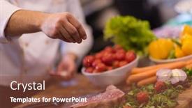  Presentation with master chef - Presentation theme consisting of master chef hands putting salt on juicy slice of raw steak with vegetables on a wooden table background and a tawny brown colored foreground