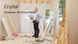  Presentation with craftsman - Slide deck enhanced with master craftsman during house renovation background and a soft green colored foreground