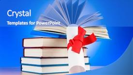  Presentation with stack books - Colorful presentation theme enhanced with master data - diploma and stack of books backdrop and a cobalt blue colored foreground