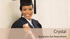  Presentation with elementary school african american female career - Presentation design featuring master degree - attractive african female graduate holding background and a  colored foreground