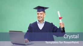  Presentation with technology education - Audience pleasing slide set consisting of master degree - education graduation technology and people backdrop and a ocean colored foreground