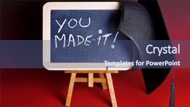  Presentation with congratulations - Beautiful presentation theme featuring master degree - graduation cap hanging backdrop and a  colored foreground