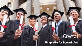  Presentation with multicultural - Slide set with master degree - group of multicultural graduates standing background and a dark gray colored foreground