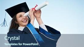  Presentation with diploma - PPT layouts featuring master degree - young laughing graduate girl student background and a ocean colored foreground