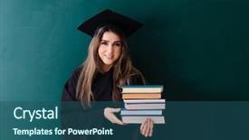  Presentation with green - Beautiful PPT theme featuring master hat book - female graduate student in front backdrop and a ocean colored foreground