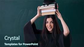  Presentation with greek column front - Slides consisting of master hat book - female graduate student in front background and a tawny brown colored foreground