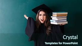 Presentation with green - Presentation design featuring master hat book - female graduate student in front background and a wine colored foreground