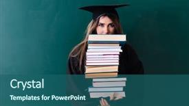 Presentation with green - Amazing slide set having master hat book - female graduate student in front backdrop and a ocean colored foreground