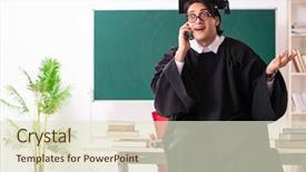  Presentation with greek column front - Cool new slides with master hat book - graduate student in front backdrop and a soft green colored foreground