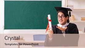  Presentation with green - Amazing PPT theme having master hat book - graduate student in front backdrop and a soft green colored foreground