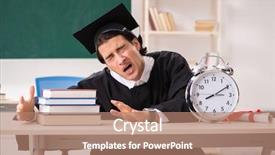  Presentation with greek column front - Colorful presentation design enhanced with master hat book - graduate student in front backdrop and a coral colored foreground