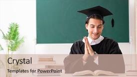  Presentation with green - PPT layouts enhanced with master hat book - graduate student in front background and a soft green colored foreground