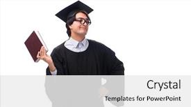  Presentation with university alumni - PPT layouts enhanced with master hat book - young handsome man graduating background and a  colored foreground