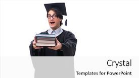  Presentation with university - PPT theme enhanced with master hat book - young handsome man graduating background and a  colored foreground