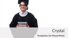  Presentation with university alumni - Beautiful theme featuring master hat book - young handsome man graduating backdrop and a white colored foreground