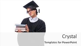  Presentation with university - Presentation theme featuring master hat book - young handsome man graduating background and a white colored foreground