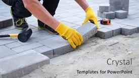  Presentation with pathway - Colorful slides enhanced with master-in-yellow-gloves-lays backdrop and a light gray colored foreground