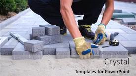 Presentation with brick paving - Cool new presentation design with master-in-yellow-gloves-lays backdrop and a light gray colored foreground