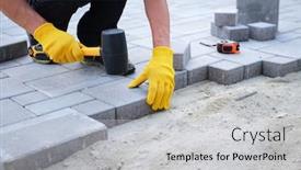  Presentation with brick paving - Cool new presentation theme with master-in-yellow-gloves-lays backdrop and a light gray colored foreground