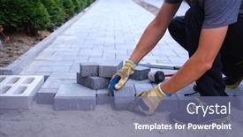  Presentation with brick paving - Amazing slides having master-in-yellow-gloves-lays backdrop and a ocean colored foreground
