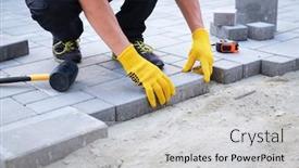  Presentation with brick paving - Theme consisting of master-in-yellow-gloves-lays background and a light gray colored foreground