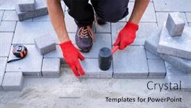  Presentation with brick paving - Slides having master-in-yellow-gloves-lays background and a light blue colored foreground