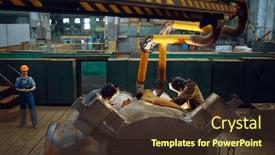  Presentation with factory - Colorful slide set enhanced with master-looks-at-the-work backdrop and a tawny brown colored foreground