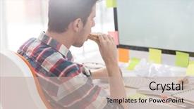  Presentation with sitting posture and computer ergonomics - Colorful PPT theme enhanced with master plan - businessman eating sandwich while sitting backdrop and a mint green colored foreground