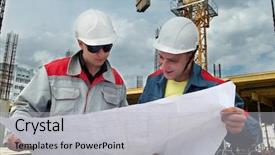  Presentation with blueprint - PPT layouts featuring master plan - two engineer builders examining blueprint background and a light gray colored foreground