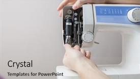  Presentation with sewing machine - Amazing slide deck having master repairing white sewing machine backdrop and a  colored foreground