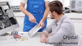  Presentation with process - PPT theme featuring master showing the repair process background and a light gray colored foreground