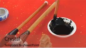  Presentation with chinese calligraphy - Amazing presentation theme having master slide - chinese calligraphy writing tool backdrop and a red colored foreground
