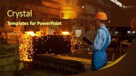  Presentation with steel factory - Amazing presentation design having master-steelmaker-at-furnace-steel backdrop and a tawny brown colored foreground