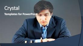  Presentation with music master - Presentation design consisting of portrait of happy young businessman using mobile phone outside office background and a light gray colored foreground