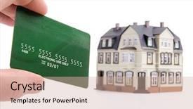  Presentation with white house - Cool new slides with mastercard - hand and plastic card payment backdrop and a  colored foreground