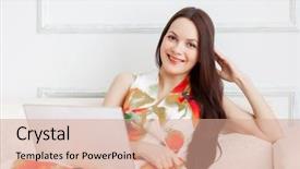  Presentation with laptop - Audience pleasing theme consisting of mastercard - smiling woman with laptop is backdrop and a  colored foreground